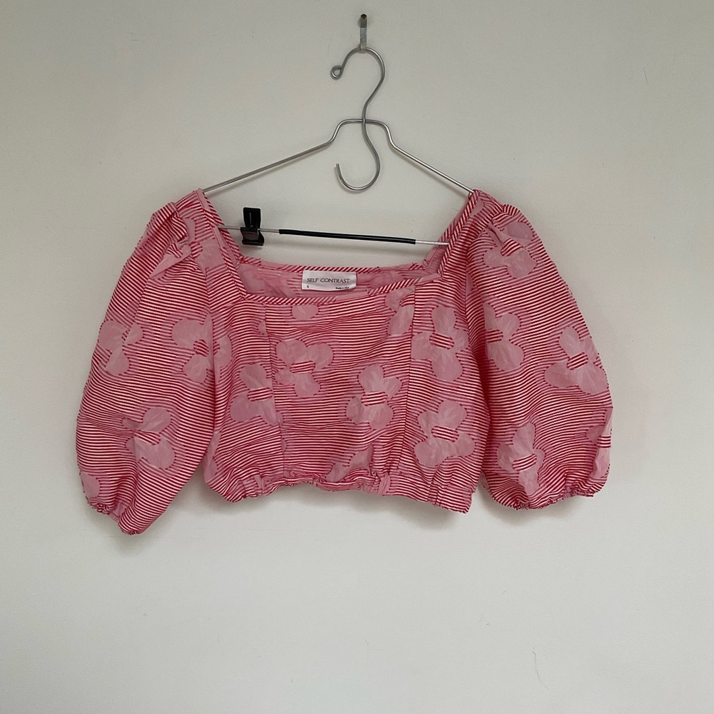 Pink Puff Sleeve Cropped Blouse